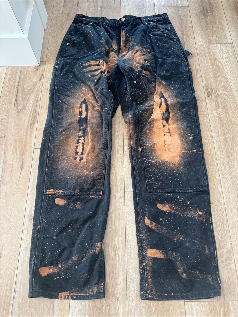 Carhartt Black Straight Jeans with Rust Orange Splatter Accents